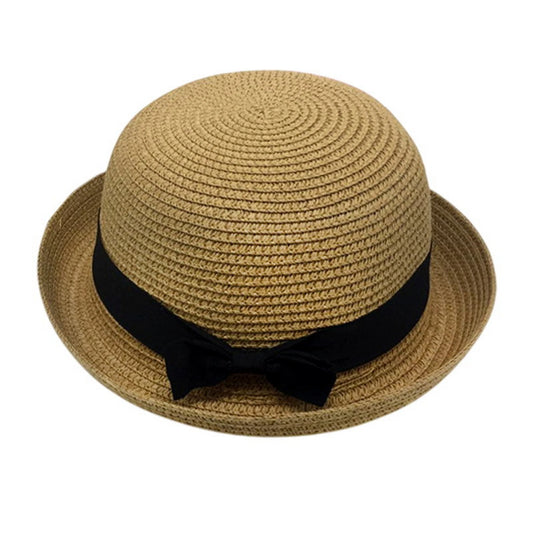 Short Brim Straw Hat | Bow Ribbon Detail - Natural