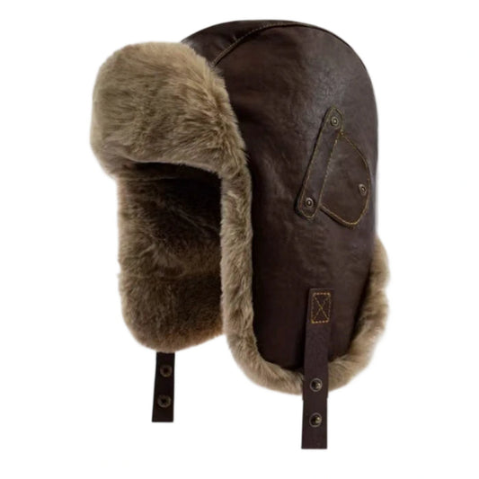 Trapper Hat | Vintage Leather-Look Finish – Brown