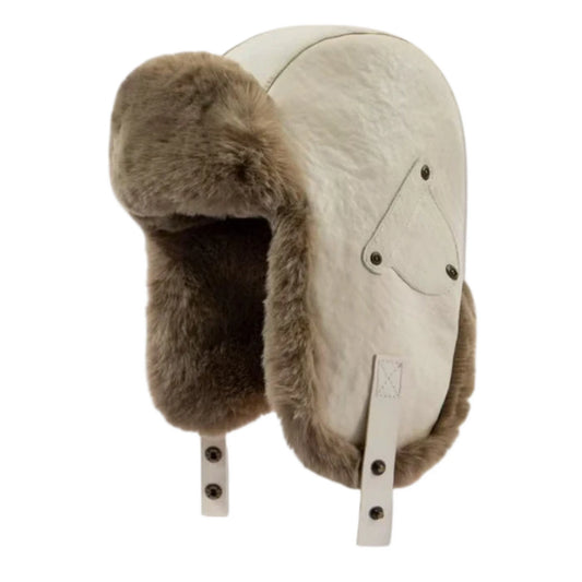 Trapper Hat | Vintage Leather-Look Finish – Beige