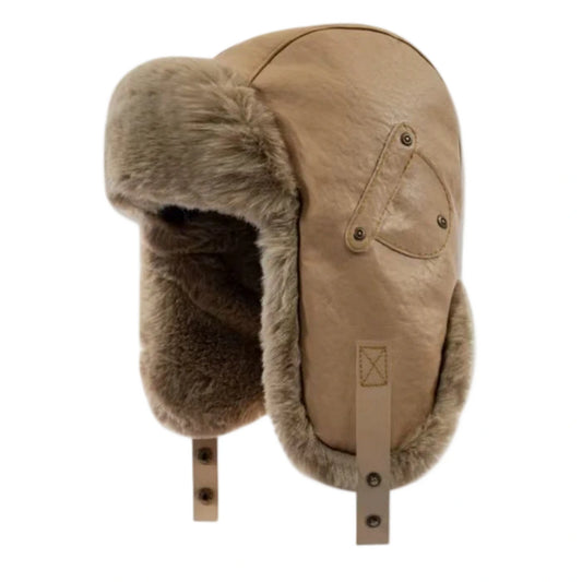 Trapper Hat | Vintage Leather-Look Finish – Khaki
