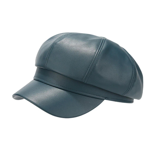 Fashion Hat | Faux Leather Baker Boy Cap – Teal Blue