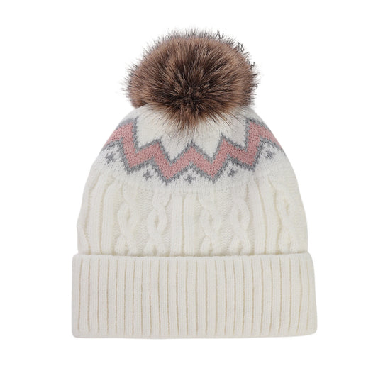 Bobble Hat | Nordic Cable Knit Pattern – White