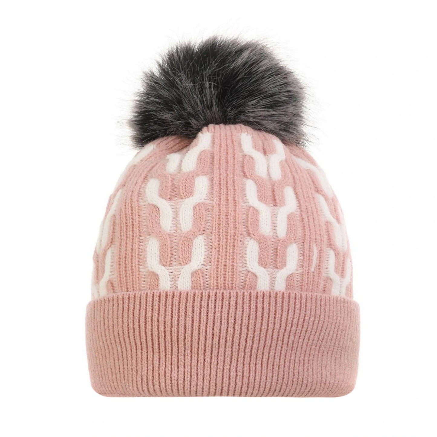 Bobble Hat | Geometric Knit Pattern – Pink