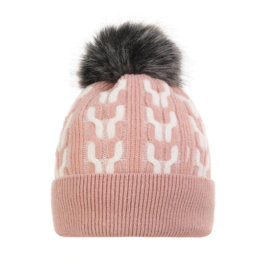 Bobble Hat | Geometric Knit Pattern – Pink