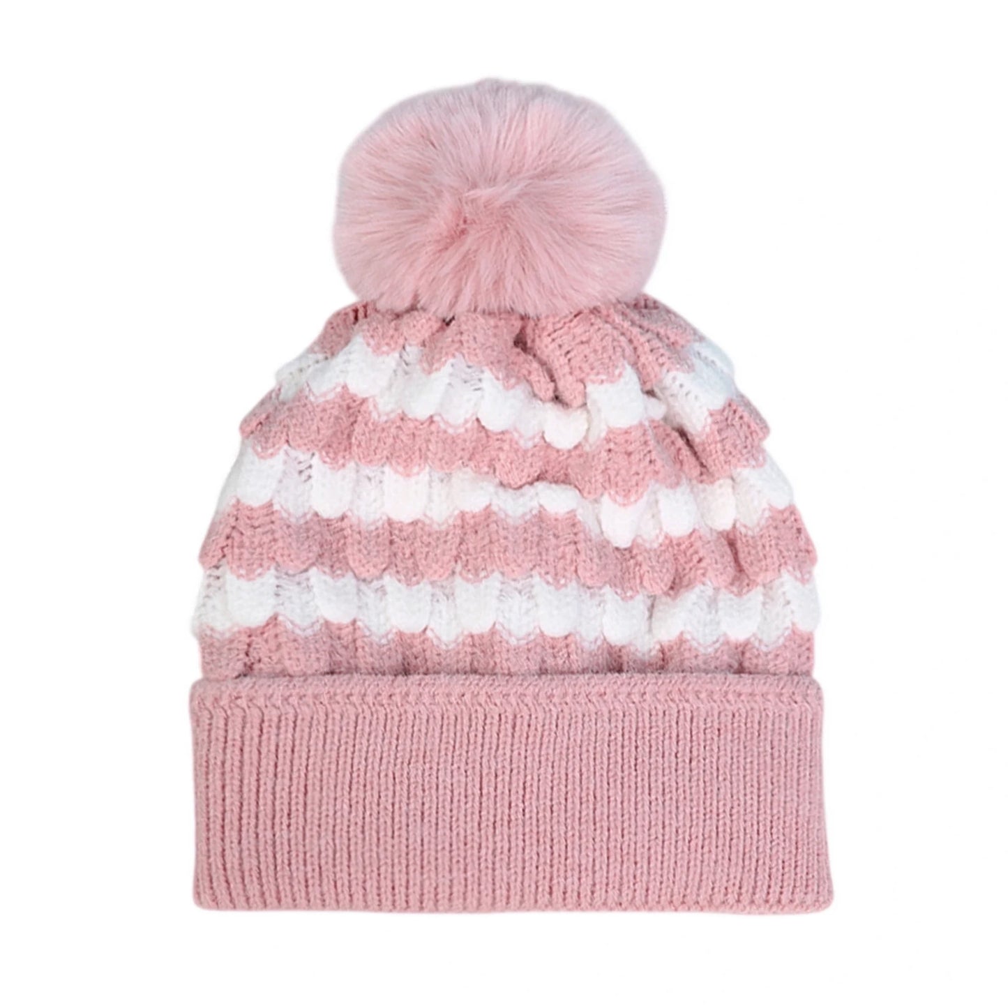 Bobble Hat | Textured Stripe Knit – Pink