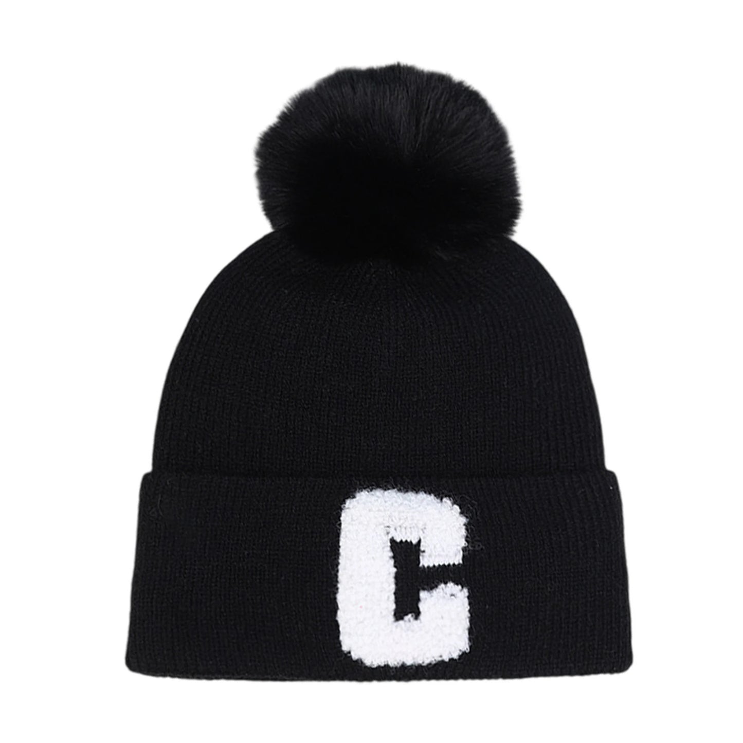 Bobble Hat | Chenille Letter Detail – Black