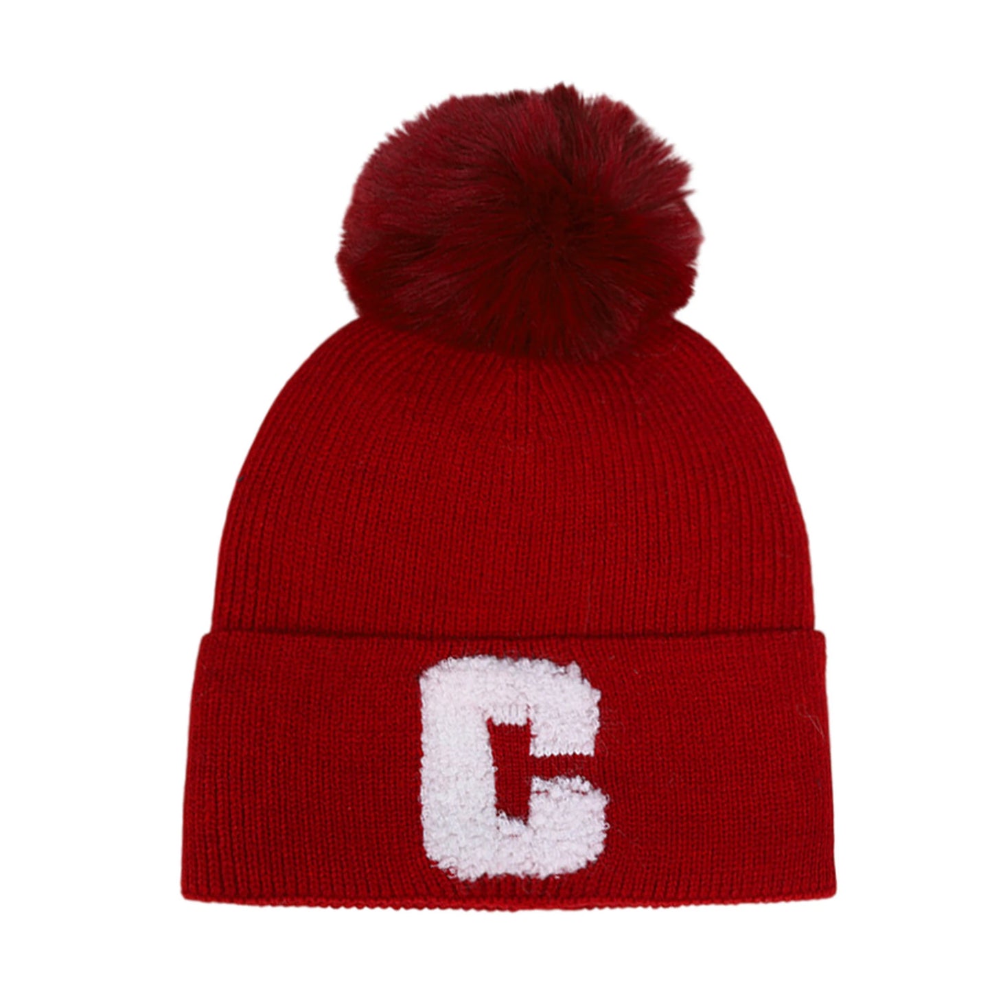 Bobble Hat | Chenille Letter Detail – Red