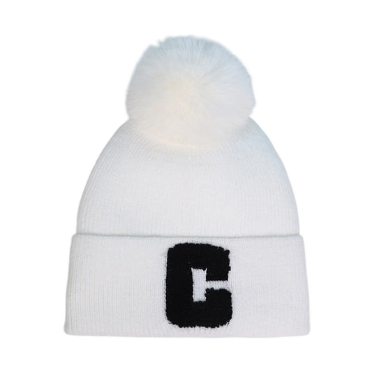 Bobble Hat | Chenille Letter Detail – White