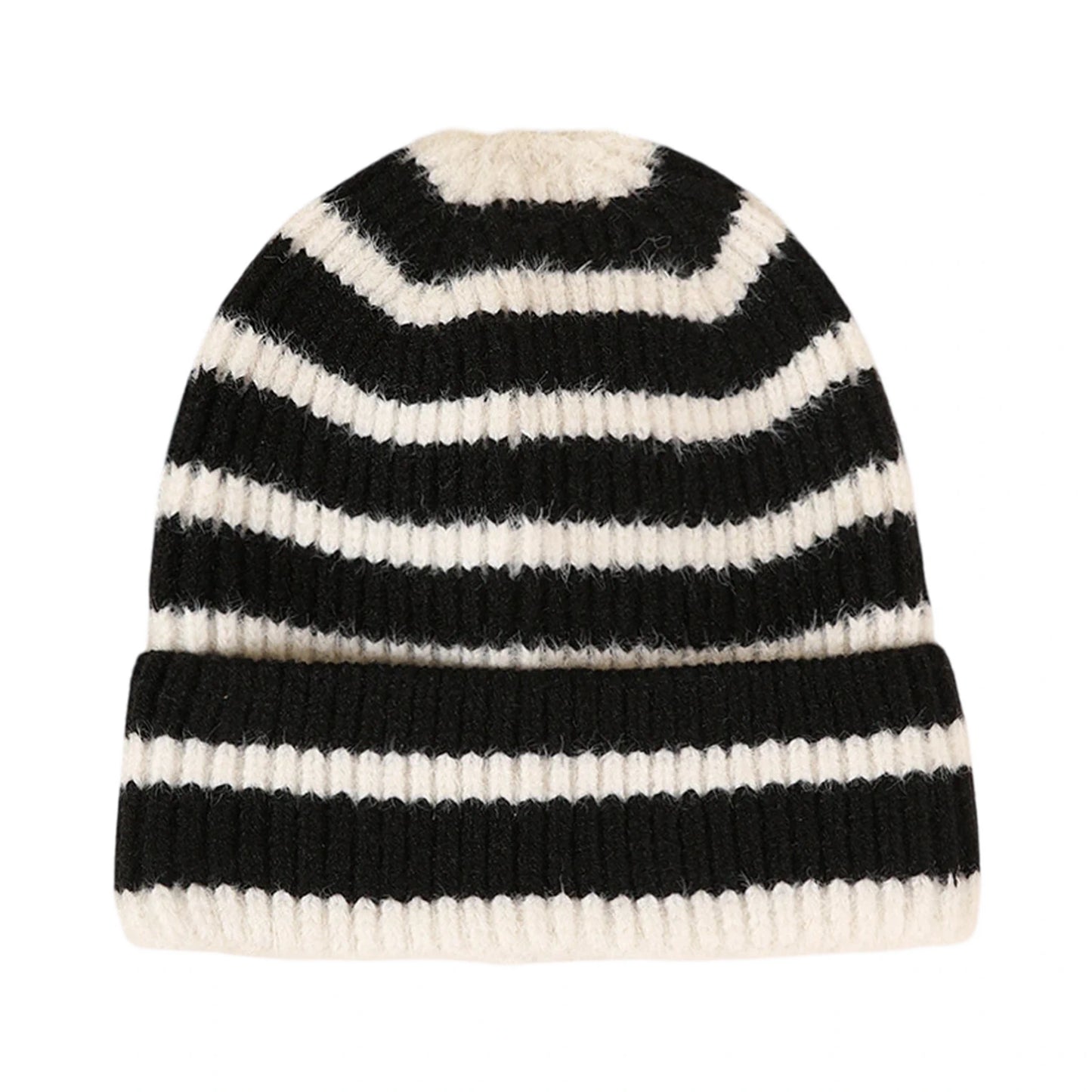 Ski Hat | Striped Rib Knit – Black