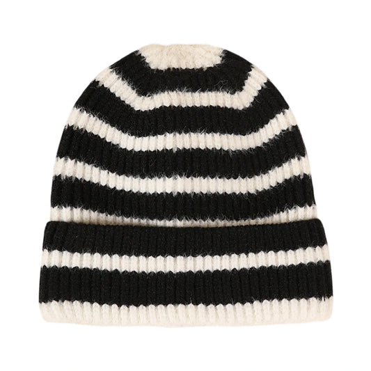 Ski Hat | Striped Rib Knit – Black