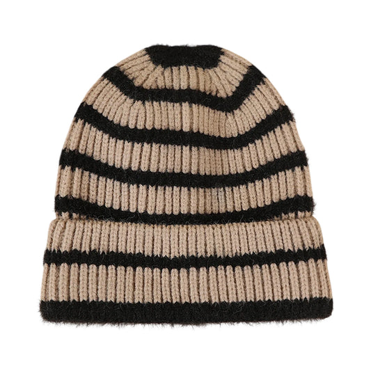 Ski Hat | Striped Rib Knit – Khaki