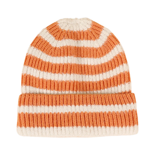 Ski Hat | Striped Rib Knit – Orange