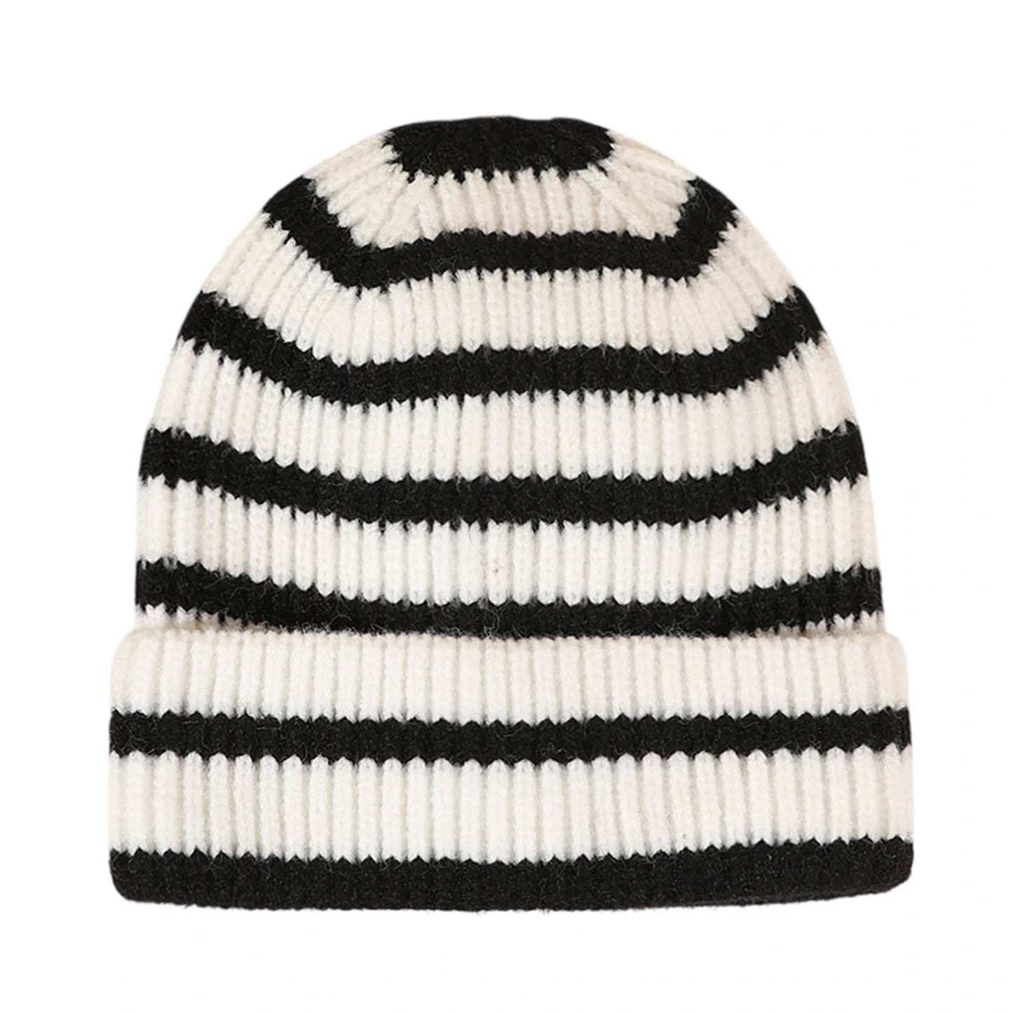 Ski Hat | Striped Rib Knit – White