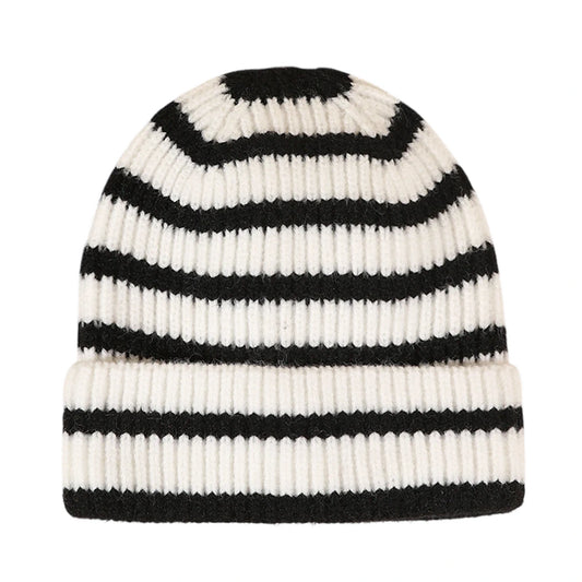Ski Hat | Striped Rib Knit – White
