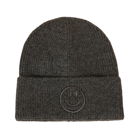 Ski Hat | Smiley Embroidered Rib Knit – Grey