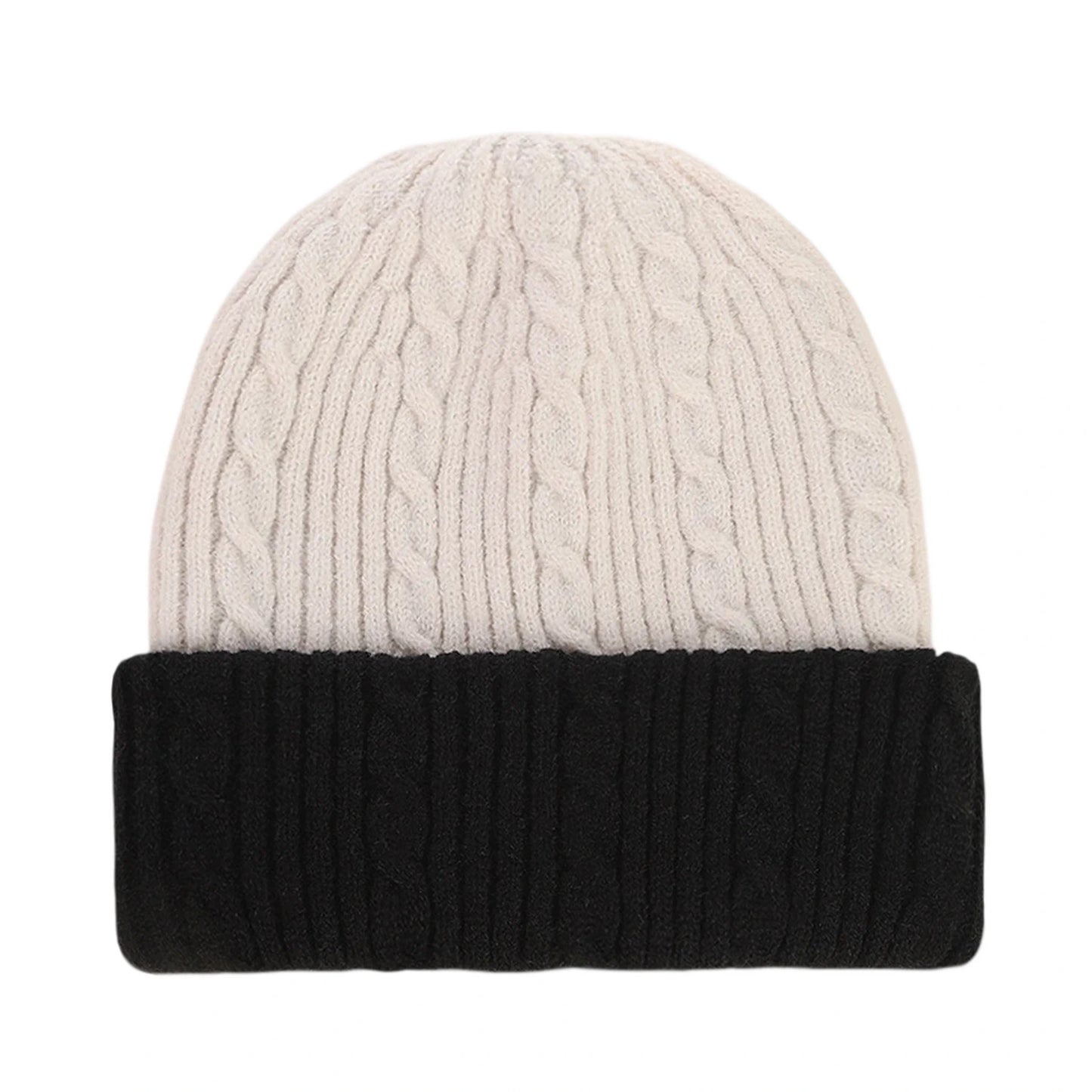 Ski Hat | Cable Knit Turn Up – Cream
