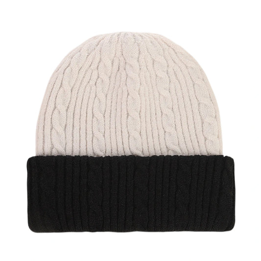 Ski Hat | Cable Knit Turn Up – Cream
