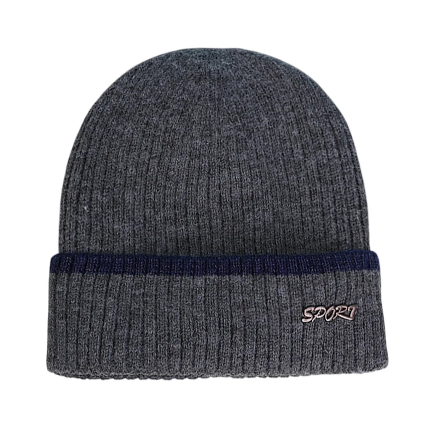 Ski Hat | Contrast Stripe Rib Knit – Dark Grey