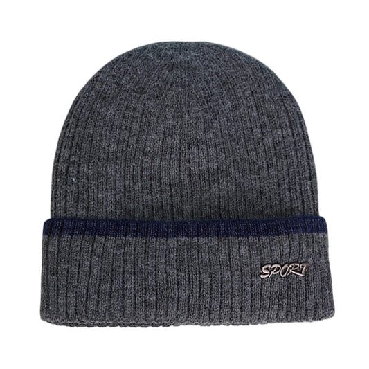 Ski Hat | Contrast Stripe Rib Knit – Dark Grey