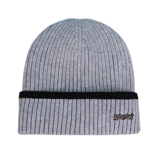 Ski Hat | Contrast Stripe Rib Knit – Grey