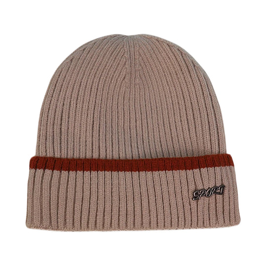 Ski Hat | Contrast Stripe Rib Knit – Khaki
