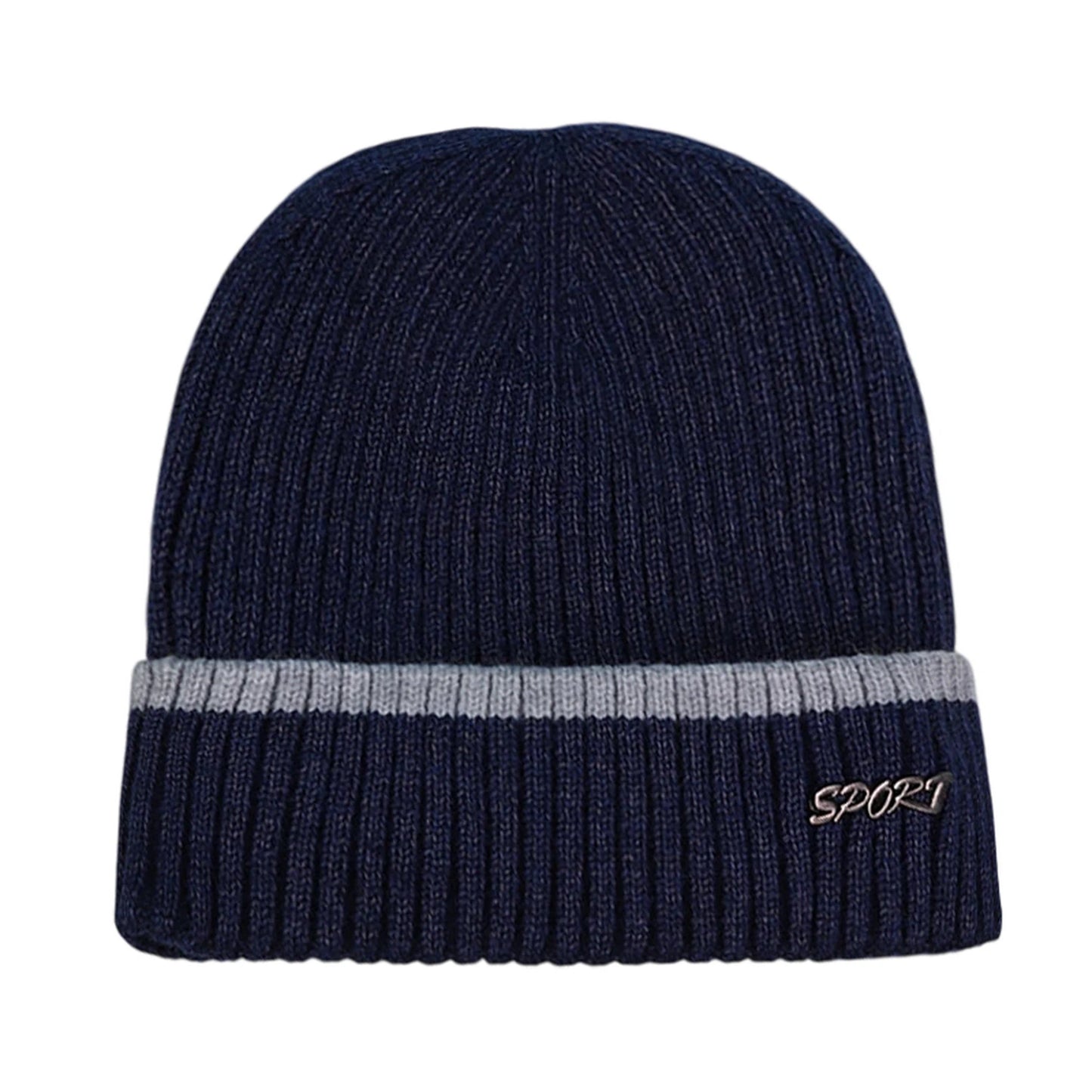 Ski Hat | Contrast Stripe Rib Knit – Navy