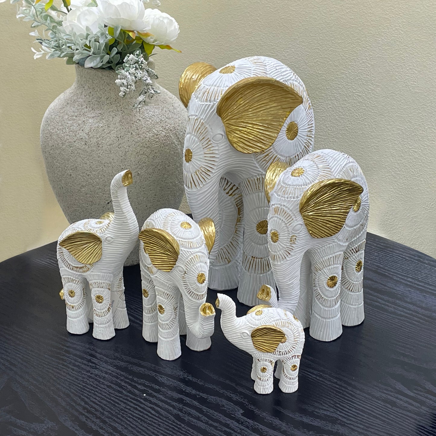 【Pre-order: 30-day lead time | MOQ: 120 units】Multi-Pose Resin Elephant Sculptures | white | Artistic Home Collection