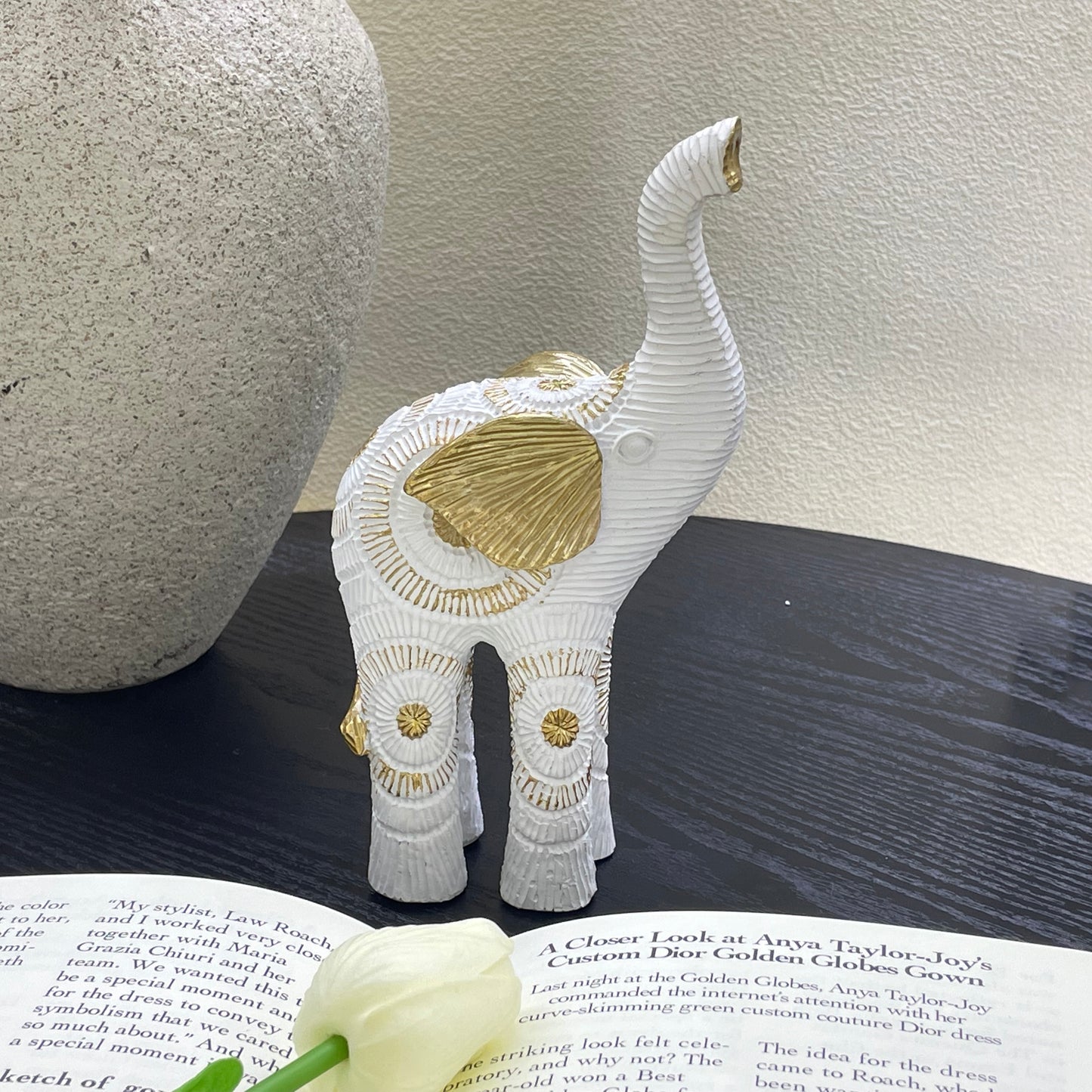 【Pre-order: 30-day lead time | MOQ: 120 units】Multi-Pose Resin Elephant Sculptures | white | Artistic Home Collection
