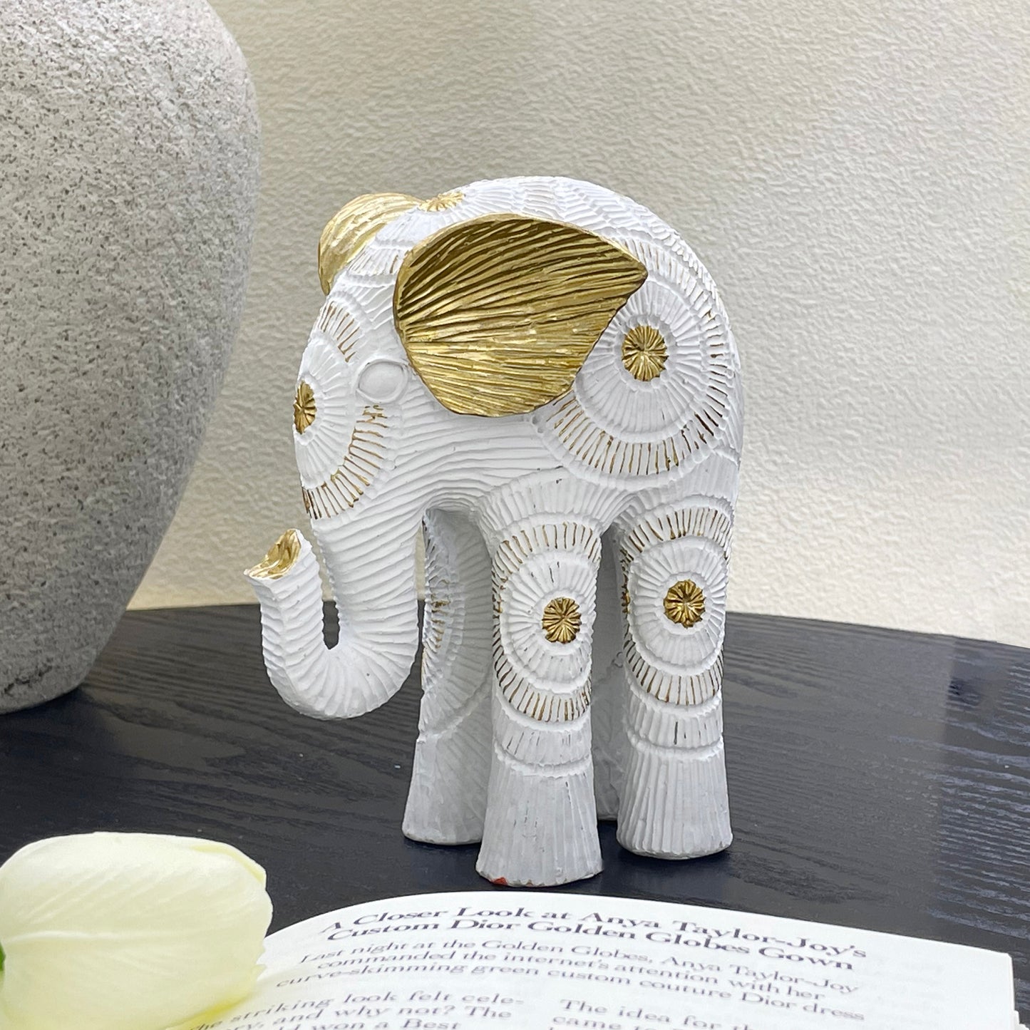 【Pre-order: 30-day lead time | MOQ: 120 units】Multi-Pose Resin Elephant Sculptures | white | Artistic Home Collection