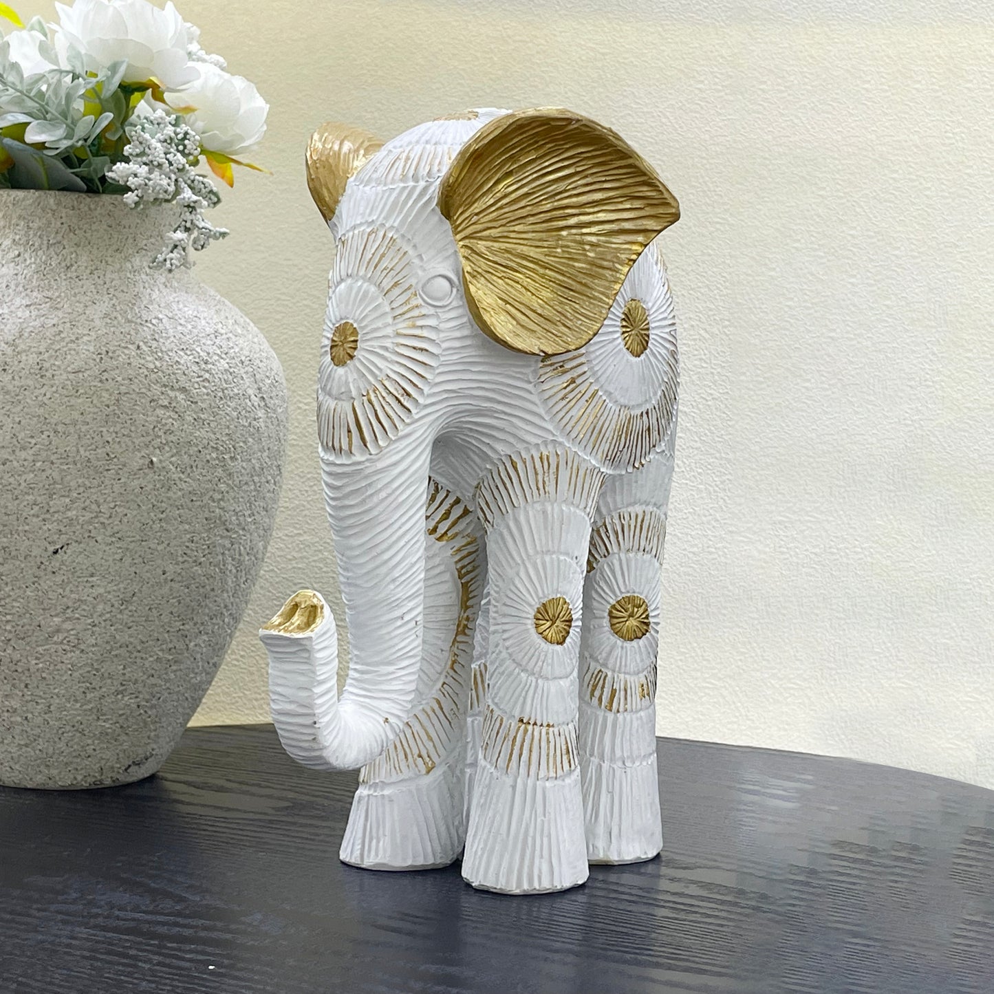 【Pre-order: 30-day lead time | MOQ: 120 units】Multi-Pose Resin Elephant Sculptures | white | Artistic Home Collection