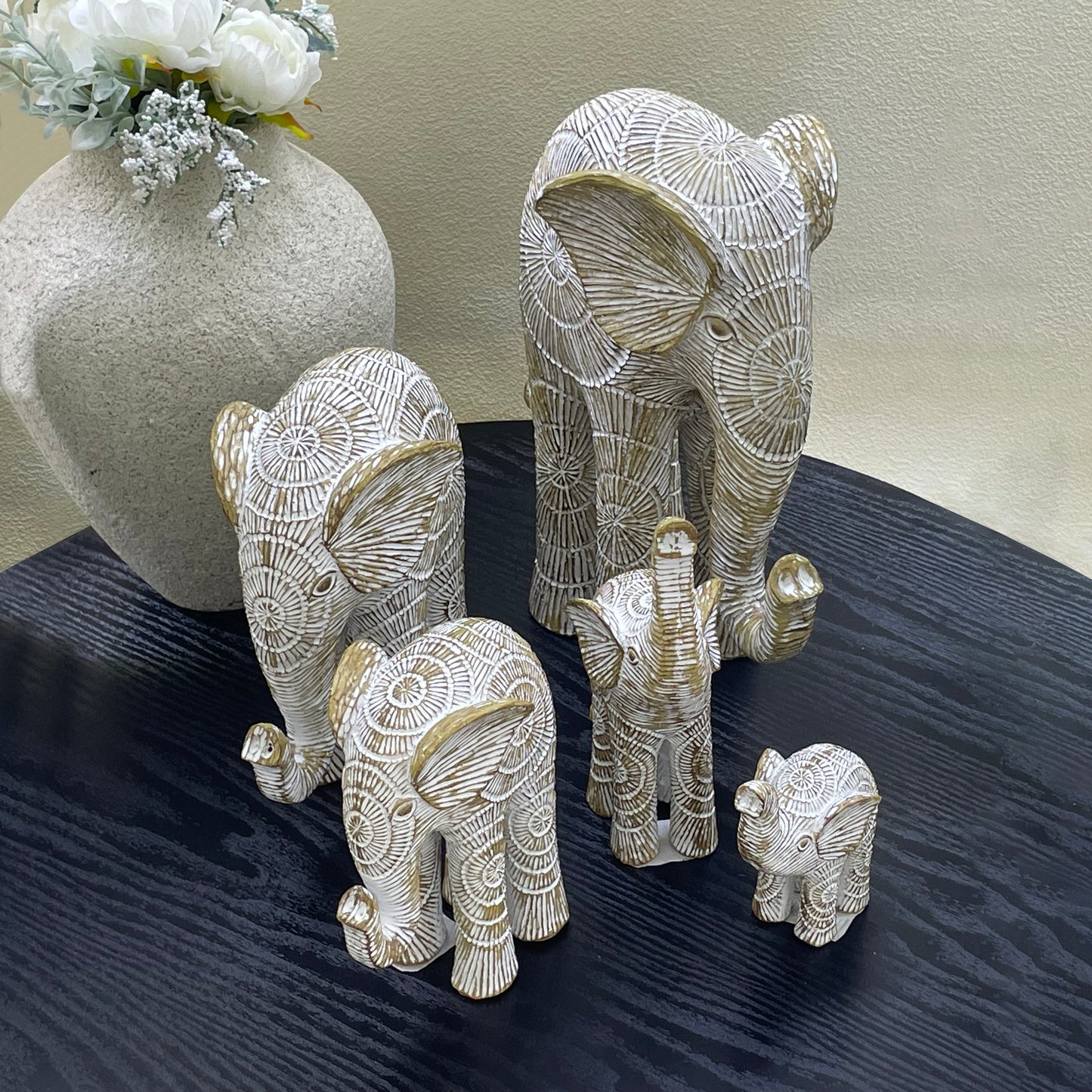 【Pre-order: 30-day lead time | MOQ: 120 units】Multi-Pose Resin Elephant Sculptures | beige | Artistic Home Collection