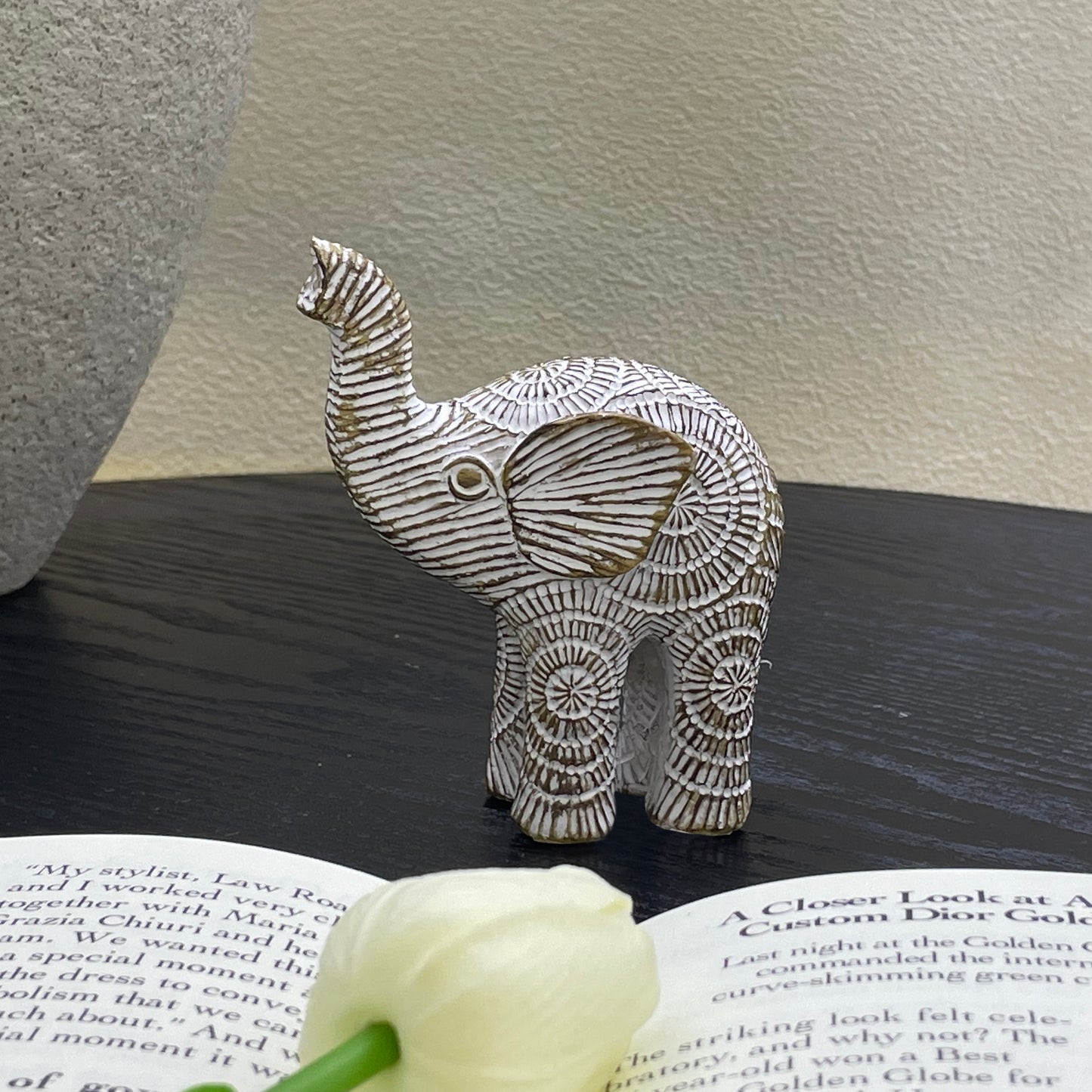 【Pre-order: 30-day lead time | MOQ: 120 units】Multi-Pose Resin Elephant Sculptures | beige | Artistic Home Collection