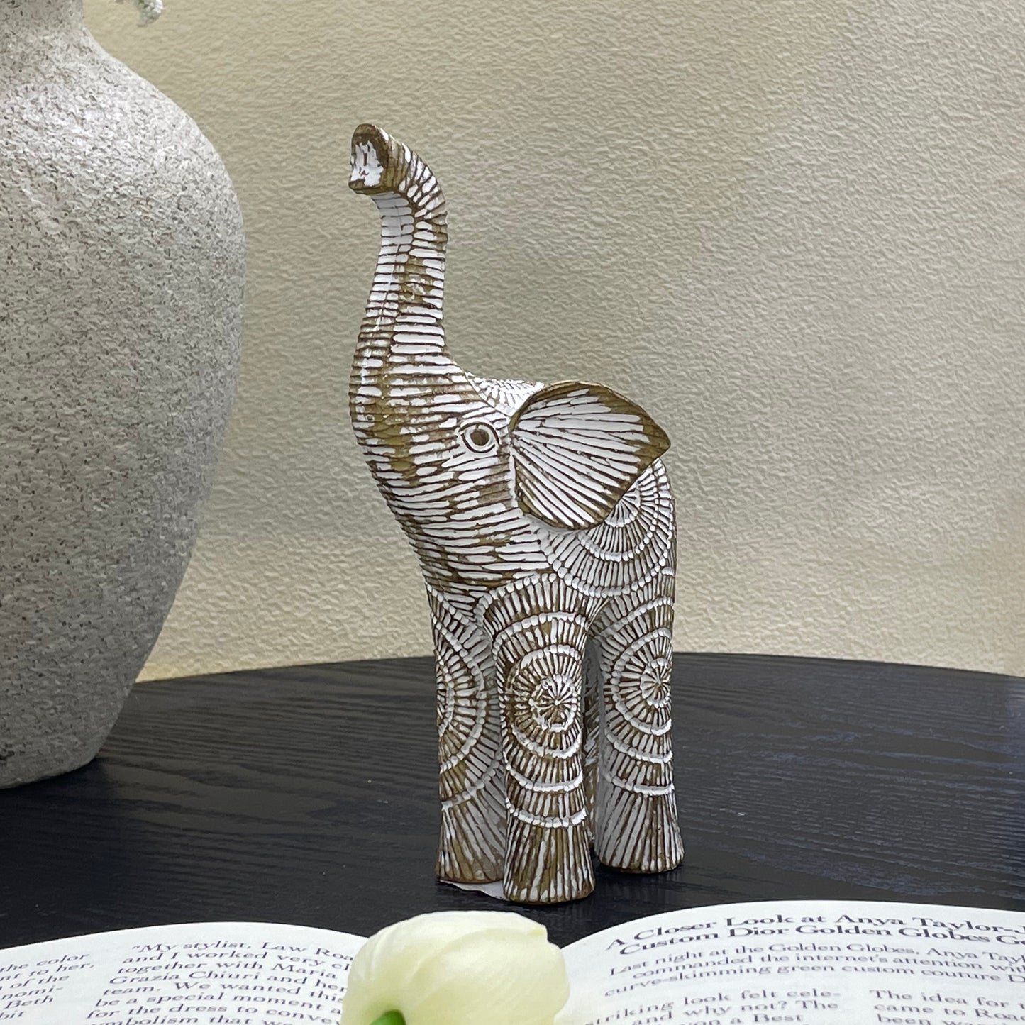 【Pre-order: 30-day lead time | MOQ: 120 units】Multi-Pose Resin Elephant Sculptures | beige | Artistic Home Collection