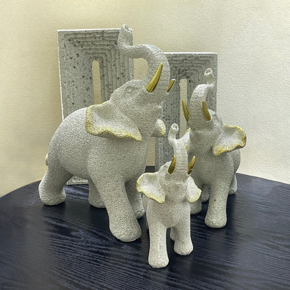 【Pre-order: 30-day lead time | MOQ: 120 units】Resin Elephant Family Set | white/gold color |Artistic Home Collection