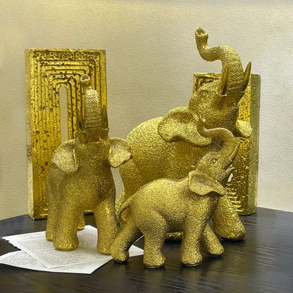 【Pre-order: 30-day lead time | MOQ: 120 units】Resin Elephant Family Set | white/gold color |Artistic Home Collection