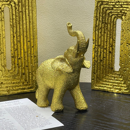 【Pre-order: 30-day lead time | MOQ: 120 units】Resin Elephant Family Set | white/gold color |Artistic Home Collection
