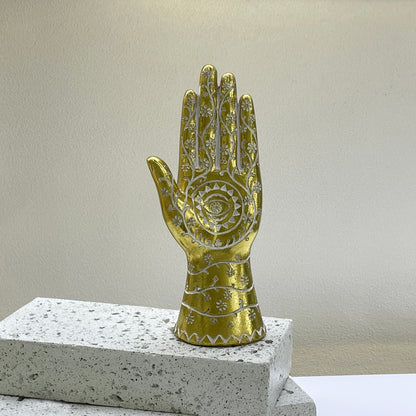 【Pre-order: 30-day lead time | MOQ: 120 units】Henna-Patterned Resin Hand Sculptures | white/blue/gold color | Artistic Home Collection