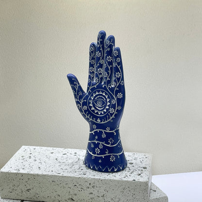 【Pre-order: 30-day lead time | MOQ: 120 units】Henna-Patterned Resin Hand Sculptures | white/blue/gold color | Artistic Home Collection