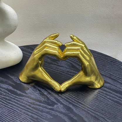 【Pre-order: 30-day lead time | MOQ: 120 units】Resin Heart-Hand Sculptures | black/cream/gold color | Artistic Home Collection