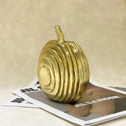 【Pre-order: 30-day lead time | MOQ: 120 units】Gold color Spiral-Textured Fruit Sculptures | Pear & Apple | Artistic Home Collection
