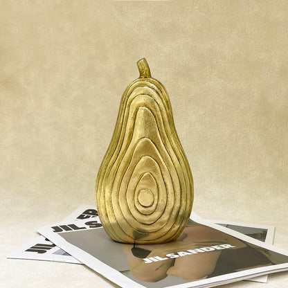 【Pre-order: 30-day lead time | MOQ: 120 units】Gold color Spiral-Textured Fruit Sculptures | Pear & Apple | Artistic Home Collection