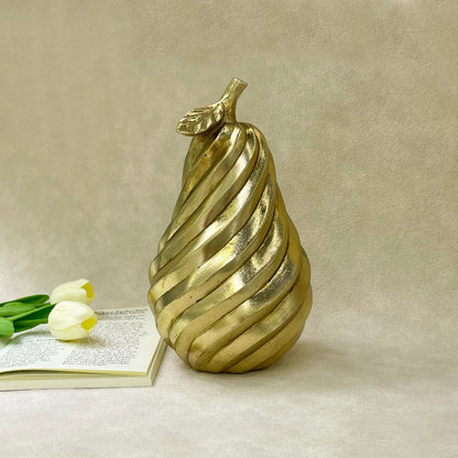 【Pre-order: 30-day lead time | MOQ: 120 units】Gold color Fruit Sculptures: Swirled Pear & Faceted Apple | Artistic Home Collection