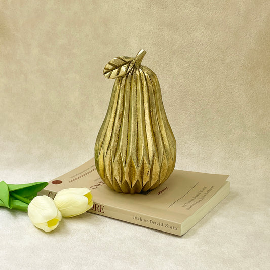 【Pre-order: 30-day lead time | MOQ: 120 units】Gold color Ribbed Fruit Sculptures | Apple & Pear | Artistic Home Collection