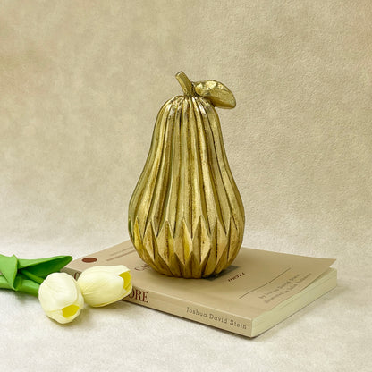 【Pre-order: 30-day lead time | MOQ: 120 units】Gold color Ribbed Fruit Sculptures | Apple & Pear | Artistic Home Collection