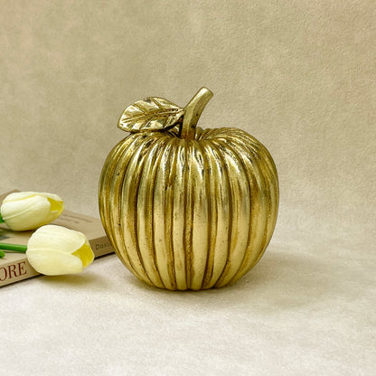 【Pre-order: 30-day lead time | MOQ: 120 units】Gold color Ribbed Fruit Sculptures | Apple & Pear | Artistic Home Collection