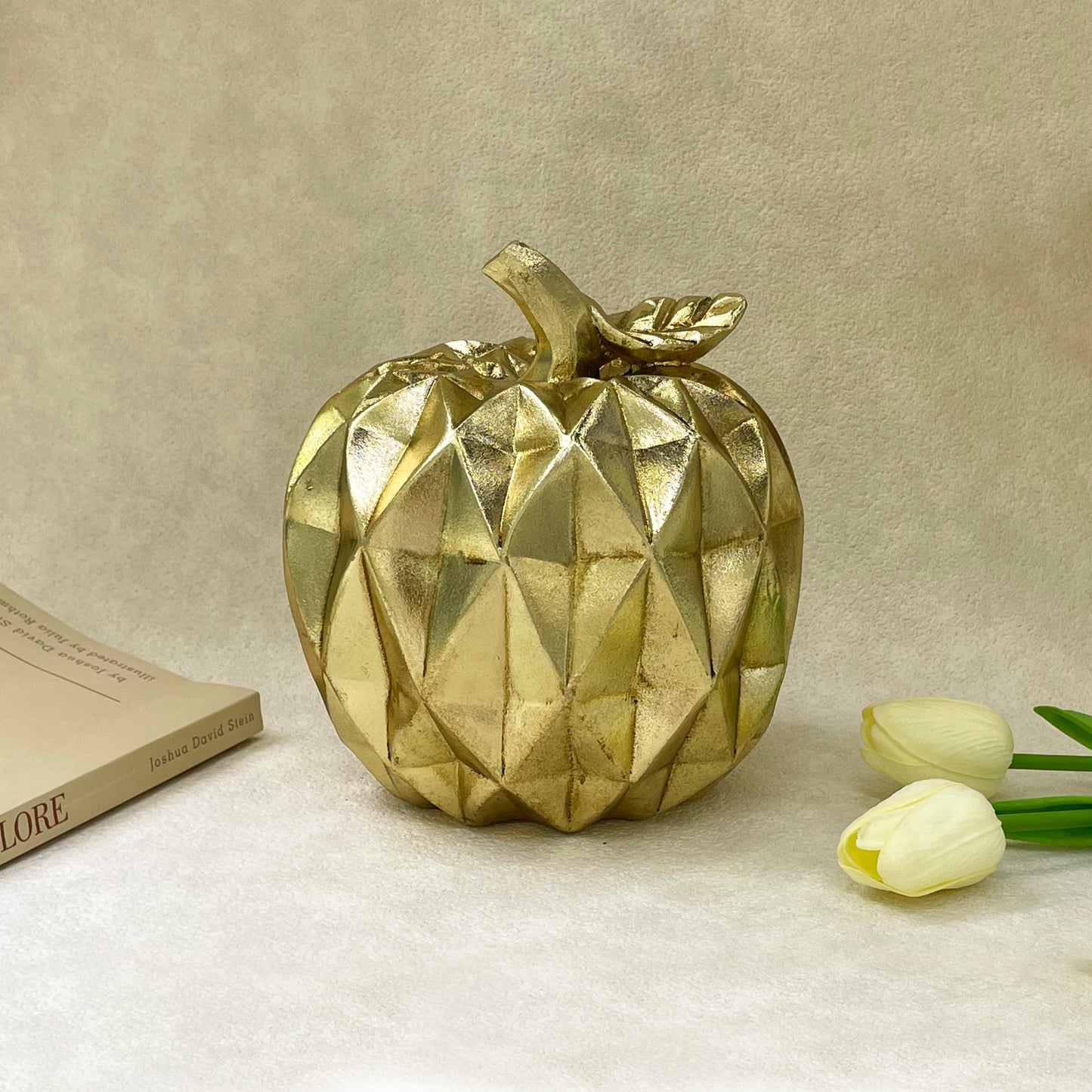 【Pre-order: 30-day lead time | MOQ: 120 units】Gold color Fruit Sculptures: Swirled Pear & Faceted Apple | Artistic Home Collection