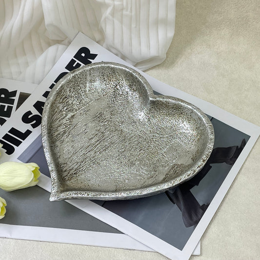 【Pre-order: 30-day lead time | MOQ: 120 units】Gold - Toned & Silver - Toned Heart - Shaped Resin Trays | Small/Medium/Large | Artistic Home Collection