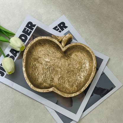 【Pre-order: 30-day lead time | MOQ: 120 units】Gold - Toned & Silver - Toned Apple - Shaped Resin Trays | Artistic Home Collection