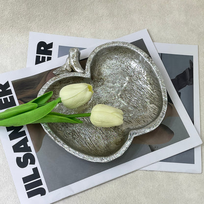 【Pre-order: 30-day lead time | MOQ: 120 units】Gold - Toned & Silver - Toned Apple - Shaped Resin Trays | Artistic Home Collection