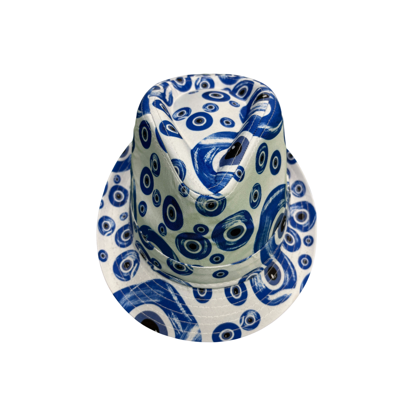 IGO2507338 Blue and White Polka Dot Abstract Print Trilby Hat